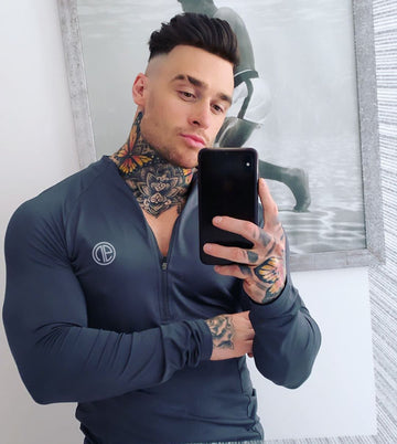 Men's Black Long Sleeve Zipper Neck Fitness Shirt